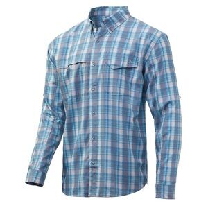 Huk Tide Point Plaid long sleeve shirt Silver blue color Size XL